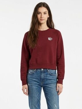 Wilson Tennis Court & Logo Emblem Crewneck Sweatshirt In Dark Red - S